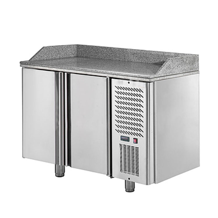 Стол холодильный TM2GNpizza-G, 1200х705х850/1000мм, 320л, -2...+10C, 350Вт, 220В, R290, предназначен для для организации рабочего места пиццайоло, рабочая поверхность выполнена из особым образом отшлифованного натурального гранита, высота борта, который с