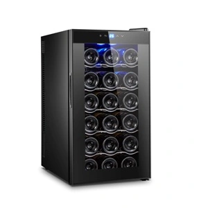 345x520x645, 220В, 0,065кВт, Class B, 14,5 кг, 18 бутылок, термоэлектрическое охлаждение, температурный режим 12-18°С, 5 полок, настраиваемый термостат, дверь со стеклом, 1  температурная зона