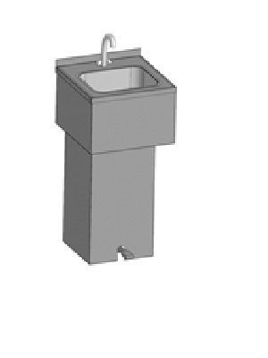 Рукомойник напольный на пьедестале, 400х320х850, емкость 325х265х150: нерж. сталь марки AISI 304, толщина 0,8 мм., борт, отверстие под сместель, в комплекте: ножная педаль подачи холодной воды, гусак, подводка гибкая для воды