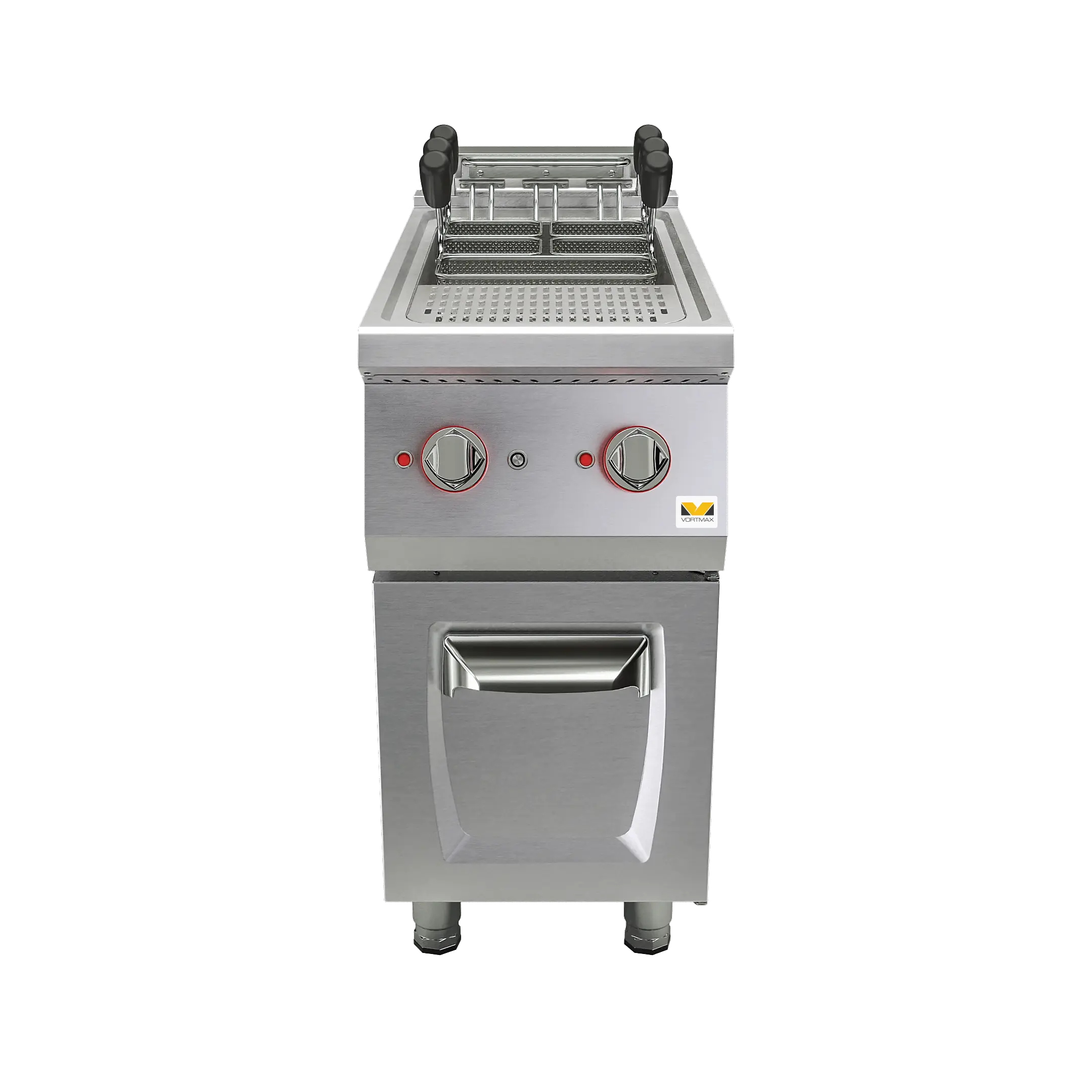 Габариты 400х730х850 мм, вес 34 кг. Макароноварка изготовлена из нержавеющей стали, толщина покрытия 15/10 мм. 1 ванна на 13 литров. Контроль температуры осуществляется при помощи термостата. Трёхуровневый переключатель температуры. Оснащена краном для по