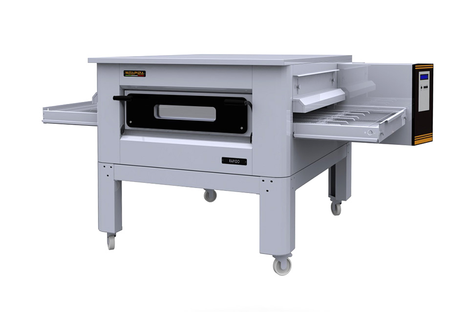 Печь для пиццы т.м. WLBake серии WellPizza, мод. Rapido 115, 2250х1560х600мм, 380В, 24400Вт, 411 кг, размеры пекарной камеры 800x1100x100, производительность 115 пицц/час, электронное управление. Со стендом в комплекте.