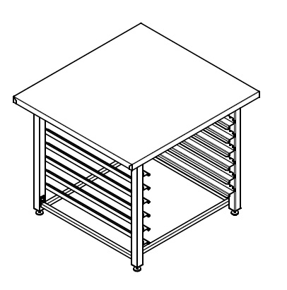 Подставка под пароконвектомат EKSI серии ППК 6/860/800/690, п ("Профи", каркас разборный, уровни универсальные (ступенчатые направляющие) под GN1/1 и листы пекарские 600х400 - 6 шт., расстояние между направляющими - 80 мм, загрузка по широкой стороне). Га