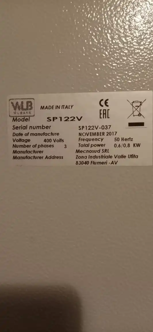 Машина тестомесильная т.м. WLBake серии SP, мод. SP12 2V, 675х350х690мм, 600/800Вт, 380В, емкость дежи 15л, вместимость по тесту 12 кг, двухскоростные.
Неисправность эл.двигателя. Перемотка двигателя., отремонтирована