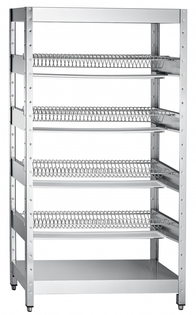 Стеллаж для сушки тарелок ССТ-4-2 (400х1000 мм) 140 тарелок,вся нерж. с лотком для сбора воды (модель 2019 года)