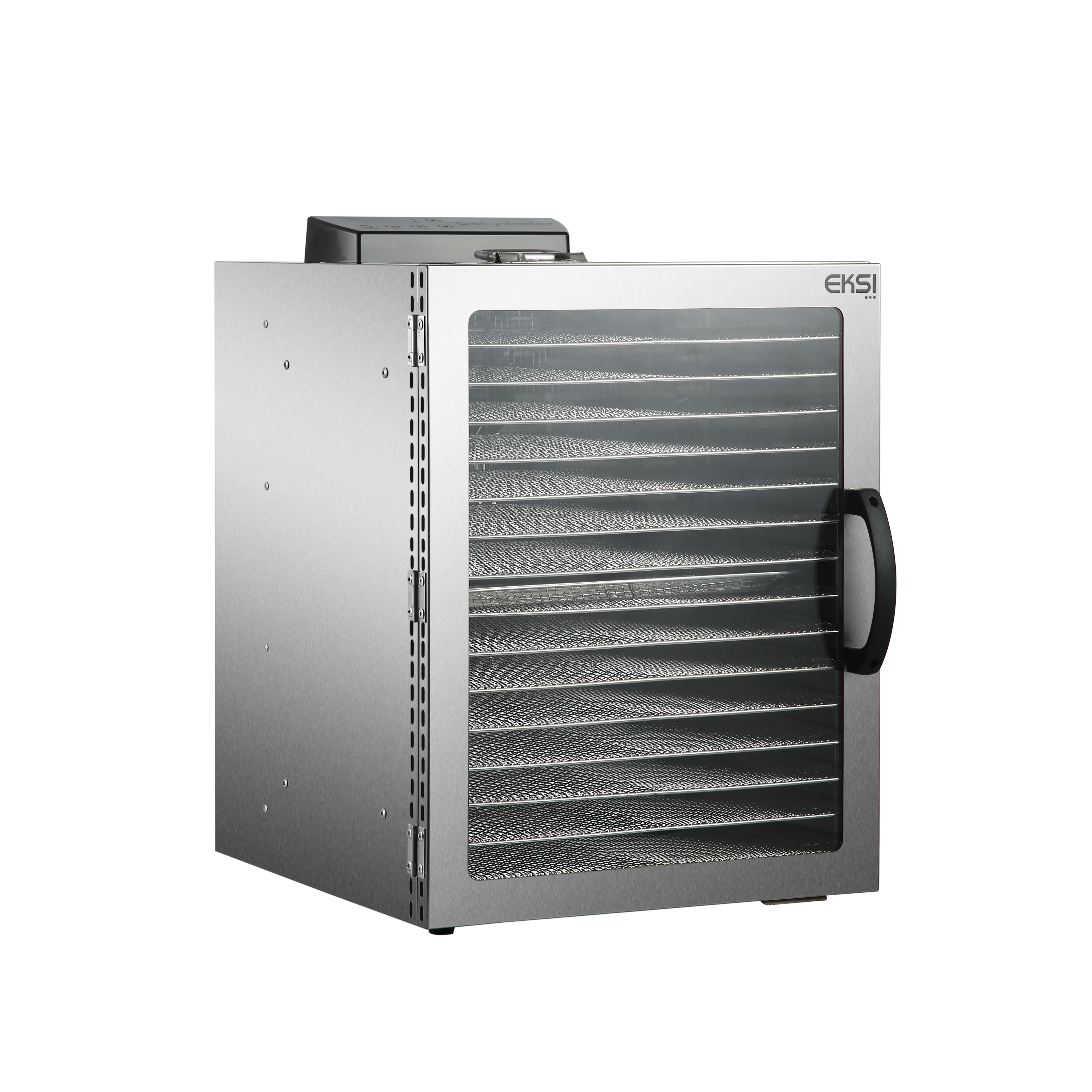 Дегидратор т.м. EKSI серии EKD, мод. EKD-16G, 570x470x690 мм, 1500Вт, 220В, 30-90С, 16 решеток 380*280 мм, таймер 12 часов, корпус и решетки нерж.сталь.