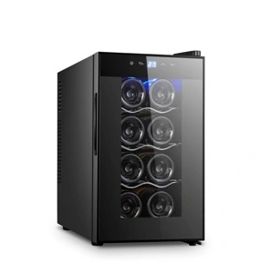 252x500x453, 220В, 0,065кВт, Class A+, 9,5 кг, 8 бутылок, термоэлектрическое охлаждение, температурный режим 8-18°С, 3 полки, настраиваемый термостат, дверь со стеклом. 1 температурная зона