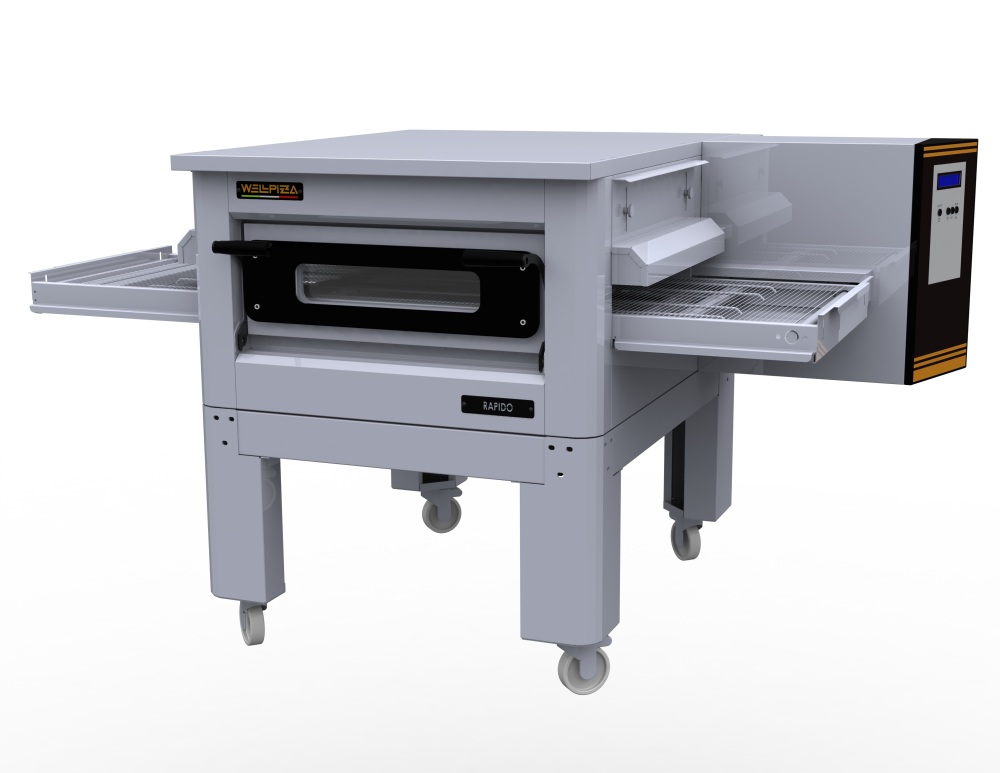 Печь для пиццы т.м. WLBake серии WellPizza, мод. Rapido 32, 1860х1210х500мм, 380В, 14200Вт, 255 кг, размеры пекарной камеры 500x750x100, производительность 32 пиццы/час, электронное управление. Со стендом в комплекте.