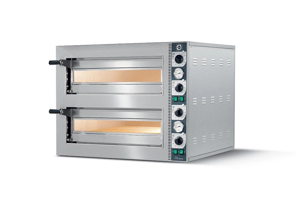 Печь для пиццы модель TZ420/2M моноблочная двухкамерная, 700x560x690. Мощность (кВт): 4,2. Напряжение (В): 380. Электромеханический и раздельный контроль температуры свода и пода.