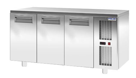 Стол холодильный TM3GN-GC (без борта), 1630х705х850/910мм, -2...+10С, 220В, 450л, динамическое охлаждение, R134a, гастрономированный, 3 двери, автоматическая оттайка с системой испарения конденсата, GN 1/1