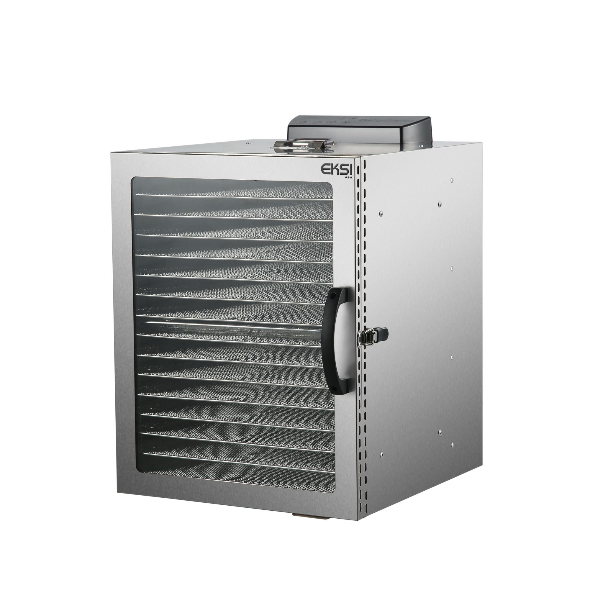 Дегидратор т.м. EKSI серии EKD, мод. EKD-16G, 570x470x690 мм, 1500Вт, 220В, 30-90С, 16 решеток 380*280 мм, таймер 12 часов, корпус и решетки нерж.сталь.