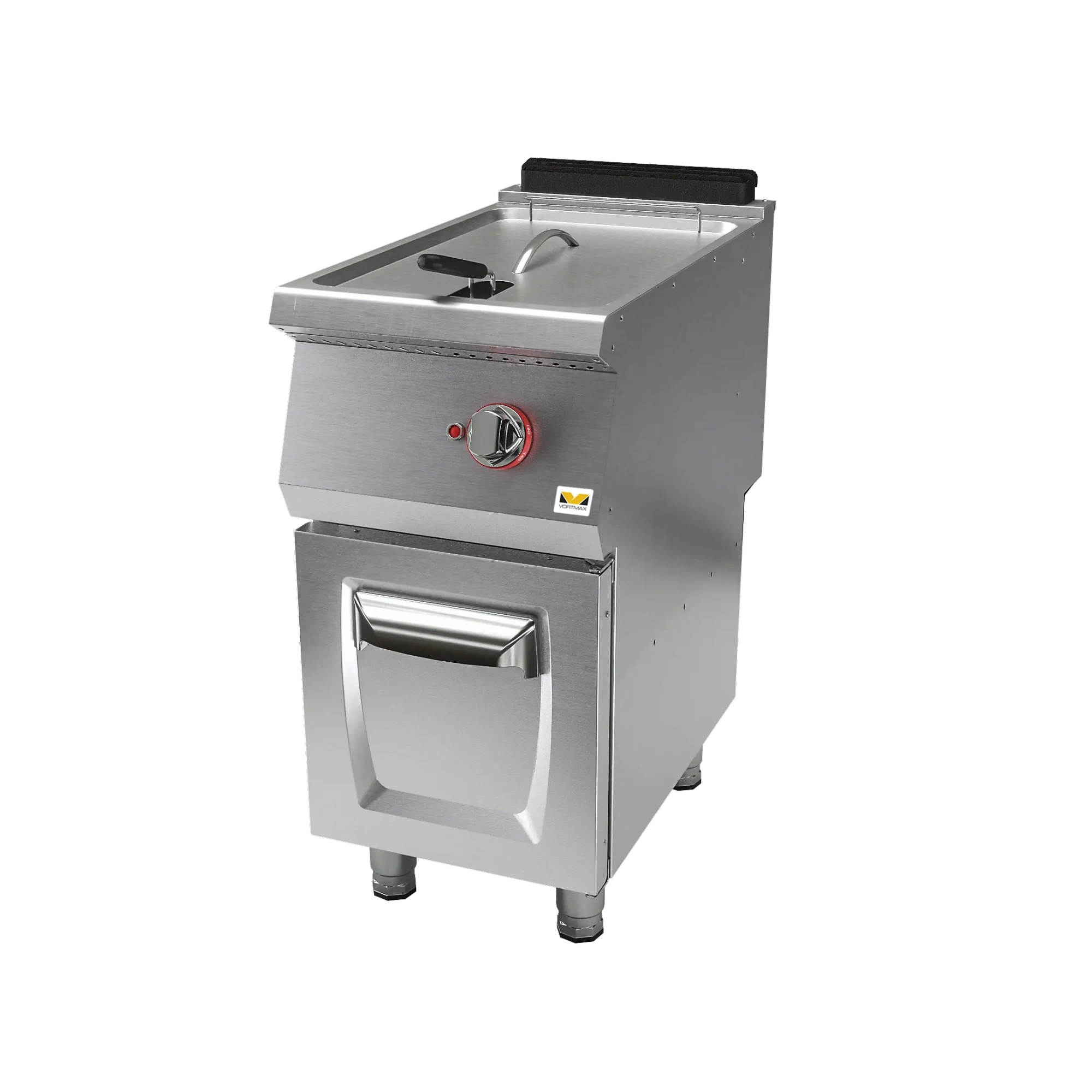 Фритюрница газовая т.м. VORTMAX мод. SGF 74  Габариты 400*730*850, вес 43 кг. Фритюрница изготовлена из нержавеющей стали, толщина покрытия 15/10 мм. 1 ванна на 10 литров. Оснащена краном для слива масла. Газовая мощность 16 кВт, габариты в упаковке 420*8