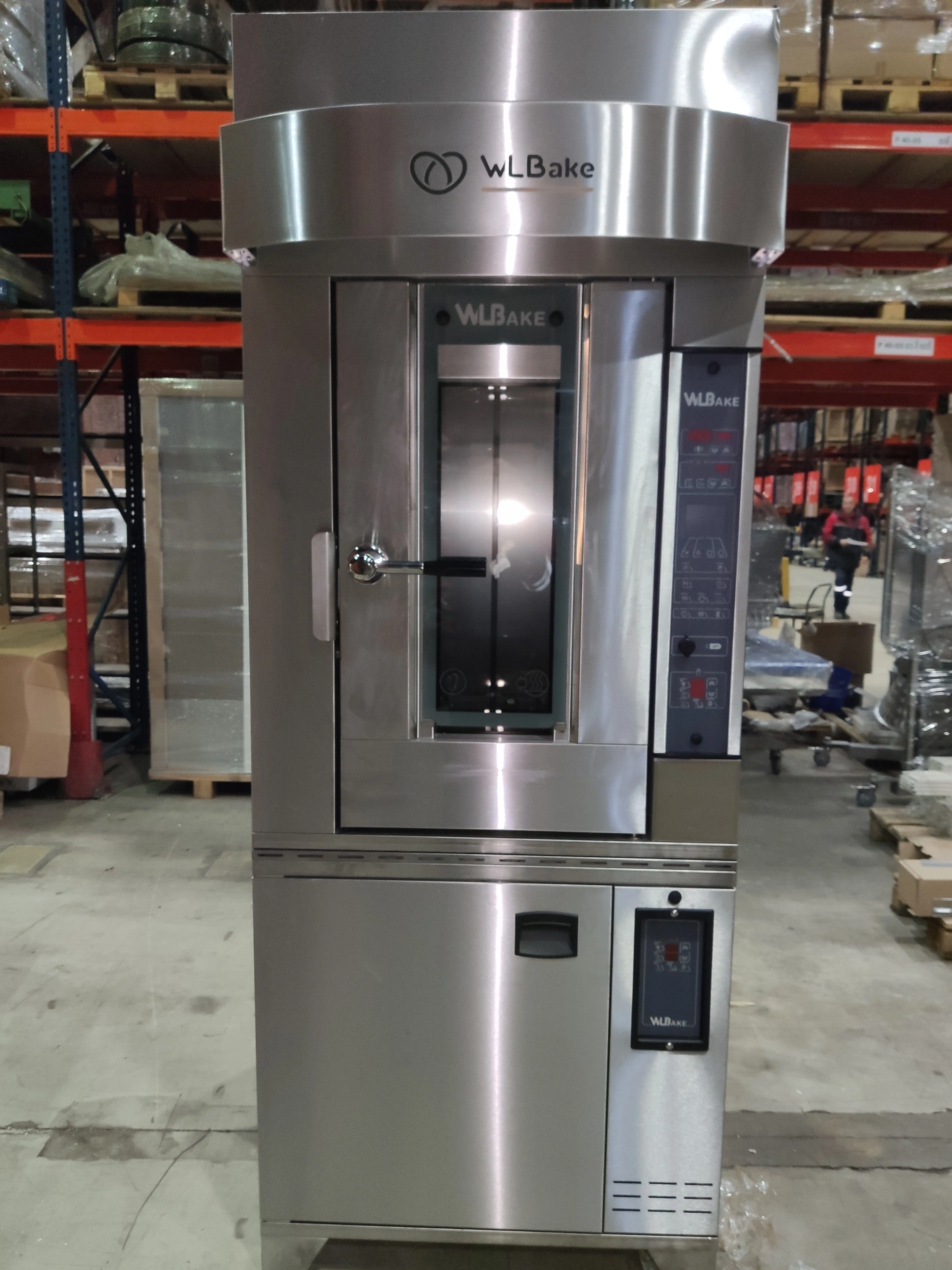 Печь ротационная электр. т.м.WLBake серии ROTOR, мод. MINIROTOR PRO (40x60, расст.), листы 40x60, 10 ур., тележка в комплекте, управление LCD, автоматическая заслонка пароудаления, система крепления крюк, расстоечная камера на 16 листов, 920x1040x2400мм, 